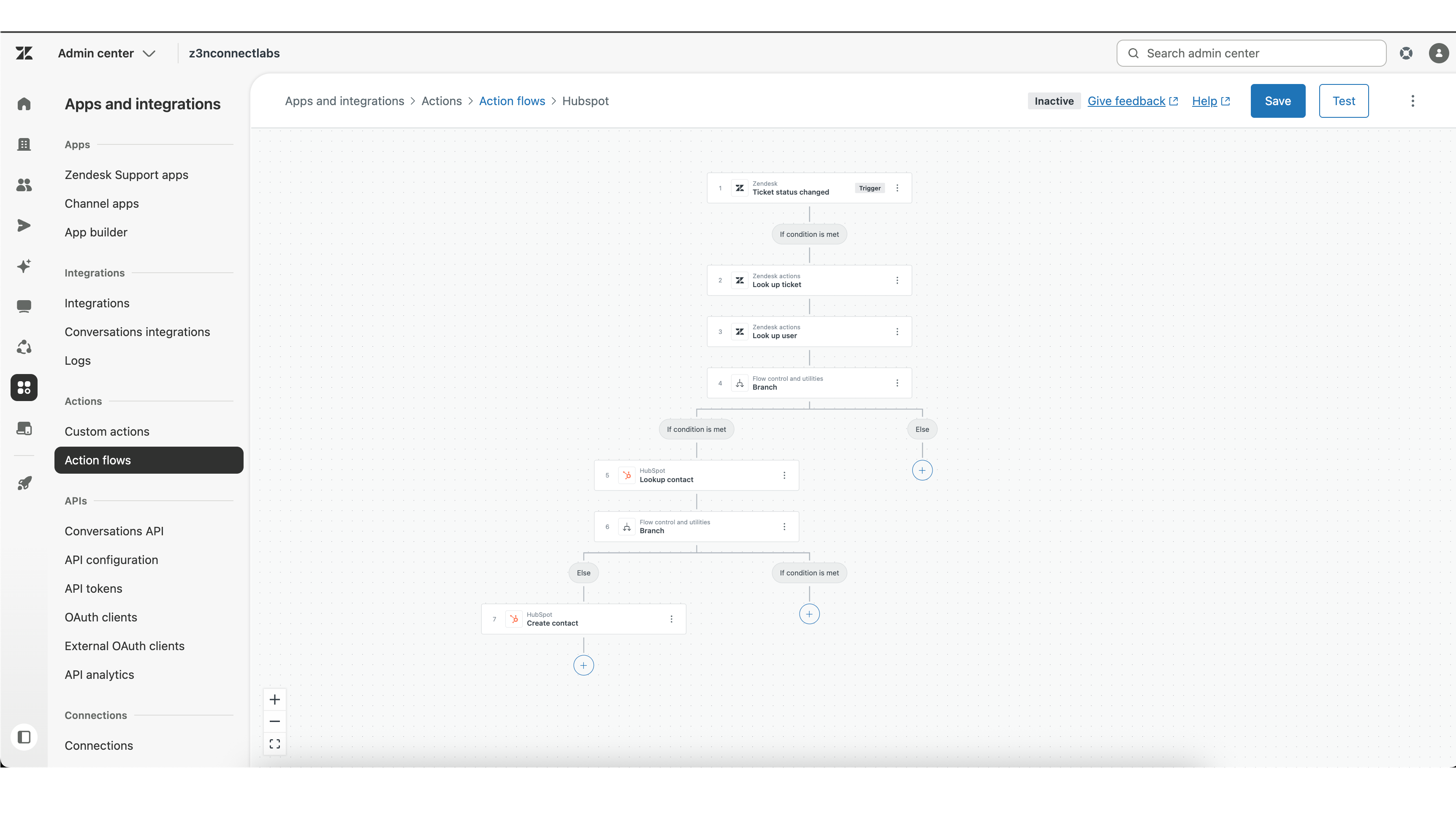 Zendesk action flow