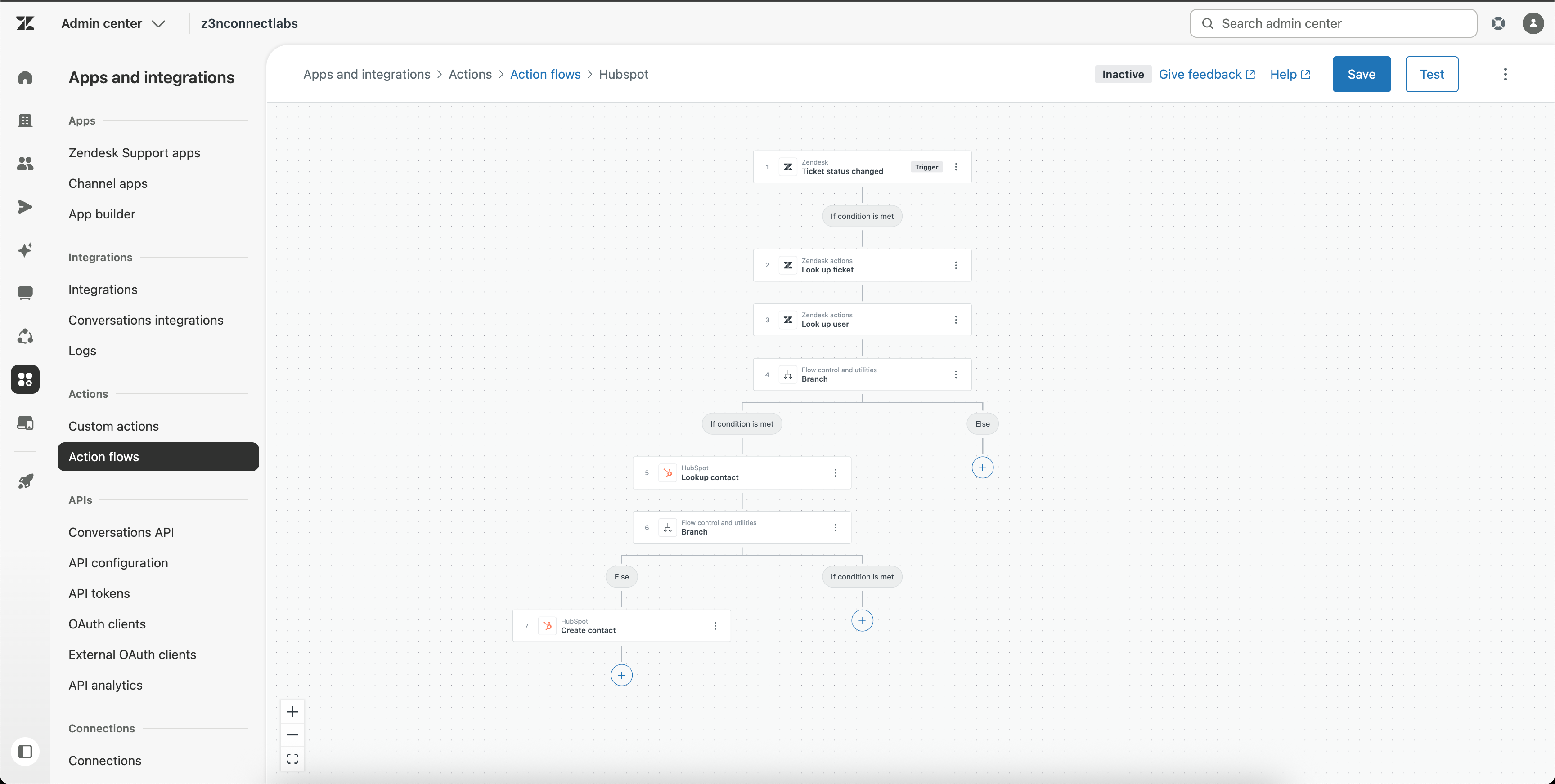 Zendesk action flow