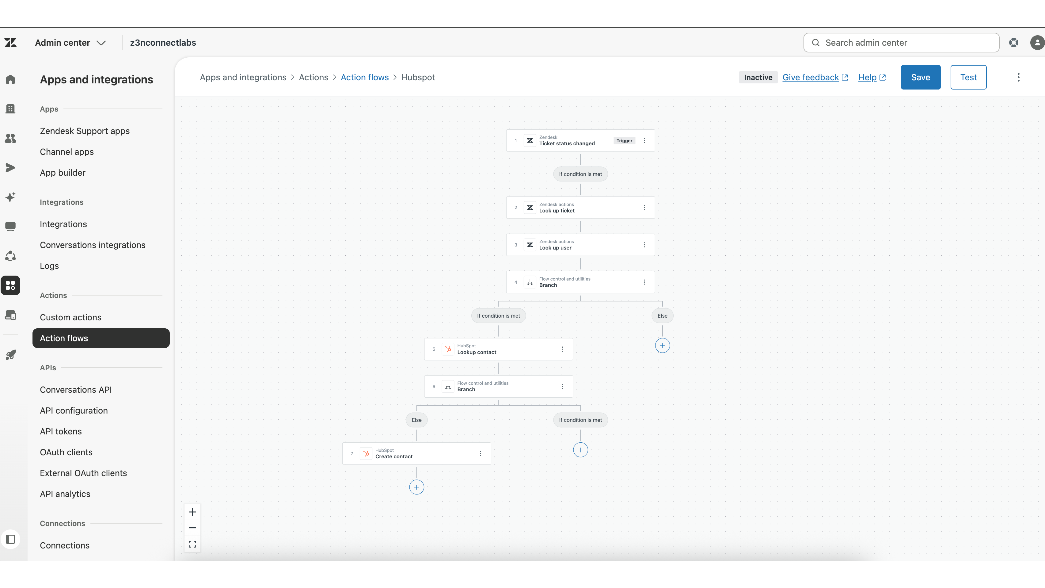 Zendesk action flow